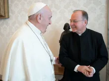 Pope Francis receives Fr. John Connor, general director of the Legionaries of Christ, in a private audience at the Vatican, April 22, 2021.