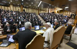 Pope Francis meets with 300 priests taking part in the World Meeting of Parish Priests on May 2, 2024, at the Vatican. Credit: Vatican Media