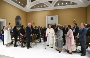 Pope Francis meets with participants of the “Care Is Work, Work Is Care” event sponsored by the Dicastery for Promoting Integral Human Development on May 8, 2024, at the Vatican. Credit: Vatican Media
