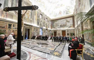 Pope Francis addresses members of the Pontifical Academy of Social Sciences on April 11, 2024, at the Vatican. Credit: Vatican Media