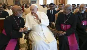 Pope Francis meets with members of the Syro-Malabar Church on May 13, 2024, at the Vatican.