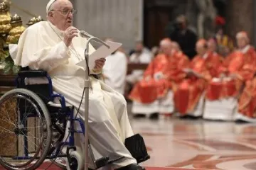Pope Francis delivers a homily from a wheelchair on June 5, 2022. 2