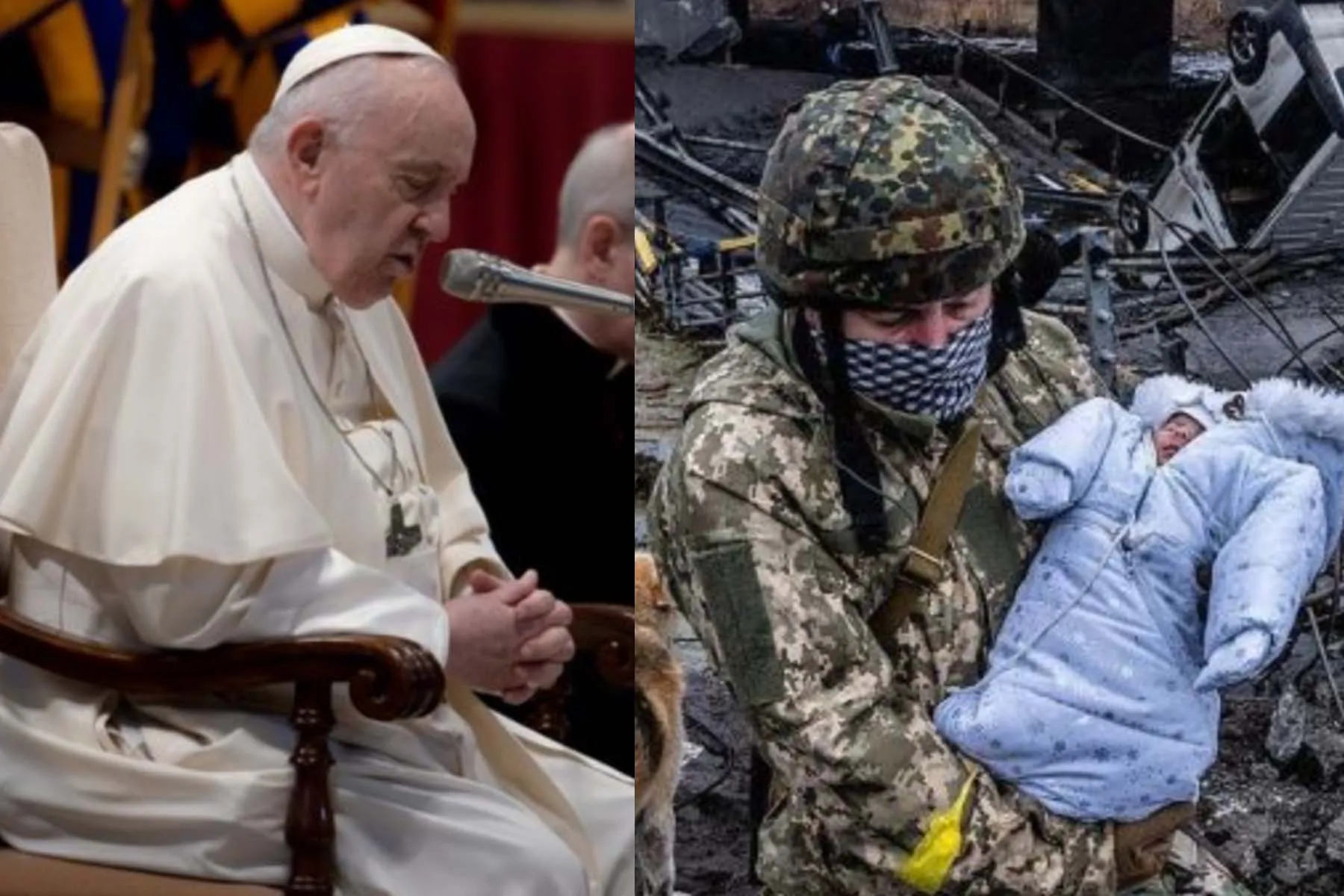 Pope Francis prays for Ukraine | A Ukrainian soldier rescues a child?w=200&h=150