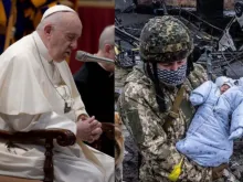 Pope Francis prays for Ukraine | A Ukrainian soldier rescues a child
