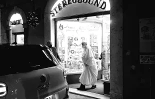 Pope Francis is seen leaving a record store in Rome. Javier Martinez-Brocal/Rome Reports TV News Agency