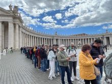 In response to the long wait times to enter St. Peter's Basilica, those who wish to enter for Mass, confession, or adoration can now do so via a special "prayer entrance" immediately to the right of the barricades to enter through the metal detectors on the right side of the piazza.