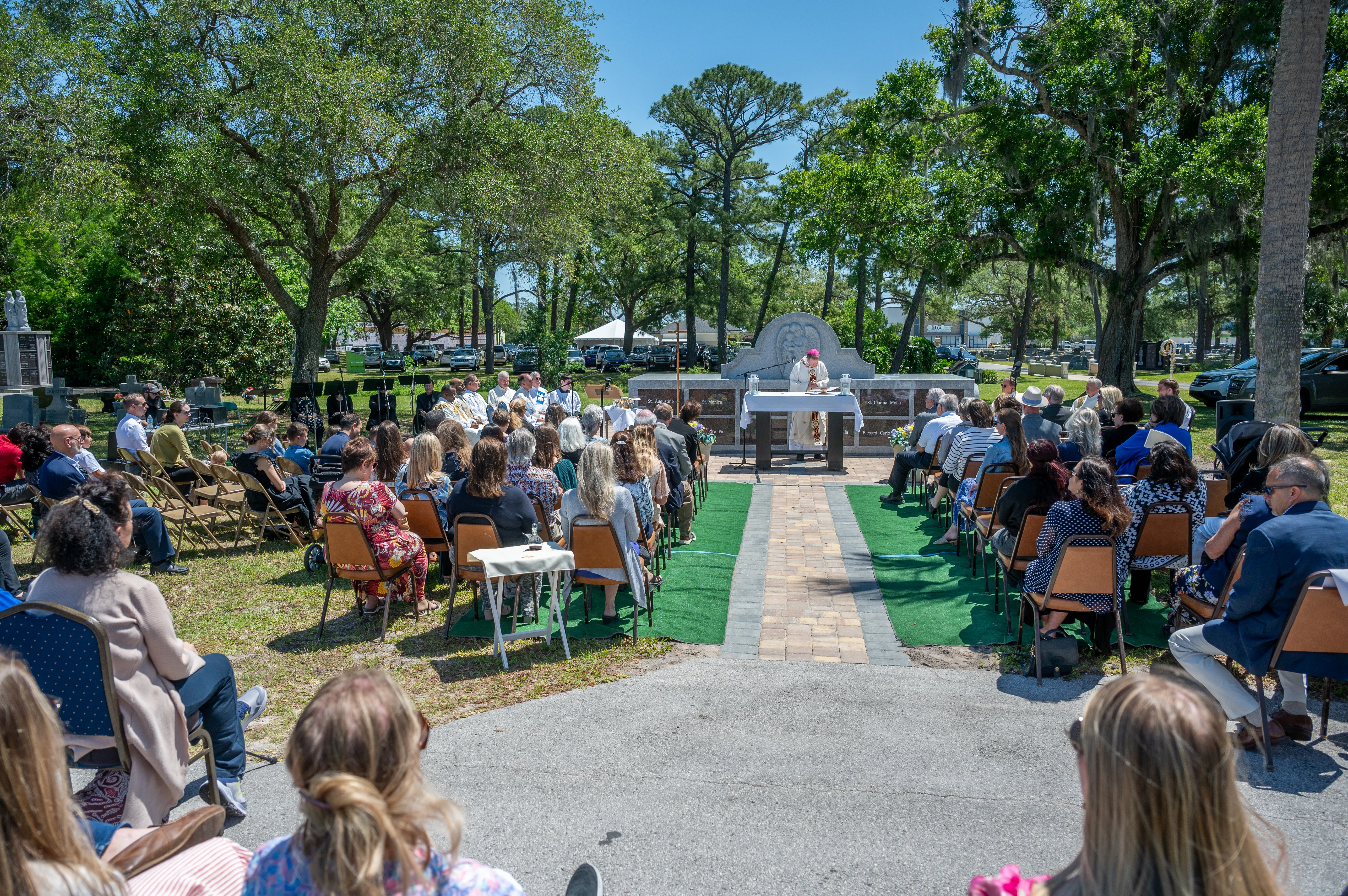Families, donors, and others gather with Bishop Erik Pohlmeier for the dedication of the “Precious Ones Baby Mausoleum” at the San Lorenzo Cemetery in St. Augustine, Florida, on April 23, 2024.?w=200&h=150