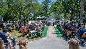 Families, donors, and others gather with Bishop Erik Pohlmeier for the dedication of the “Precious Ones Baby Mausoleum” at the San Lorenzo Cemetery in St. Augustine, Florida, on April 23, 2024.