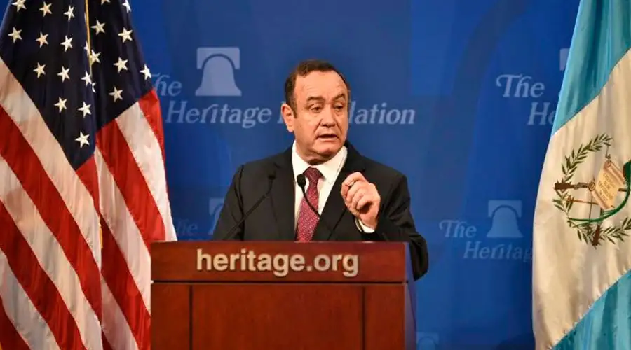 President Alejandro Giammattei of Guatemala speaks during on online event organized by The Heritage Foundation in Washington, D.C. on Dec. 6, 2021.