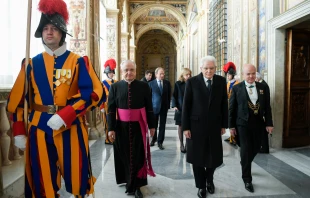 President Sergio Mattarella enters the Vatican for an audience with Pope Francis on Dec. 16, 2021. Vatican Media