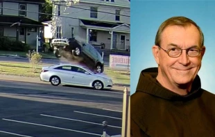Father John Bok, OFM, escaped a major collision on Oct. 2, 2022, when an SUV went airborne and flew over his car. Screenshot YouTube/ Franciscan Friars of St. John the Baptist Province