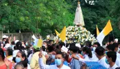 A brief procession of the Virgin of Fatima in the atrium of the Cathedral of Managua, Nicaragua, was held on Saturday, Aug. 13, 2022, to close a Marian congress. A larger procession was scheduled but prohibited by the regime of President Daniel Ortega.