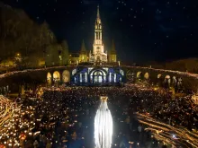 An evening procession at Lourdes in southwestern France.
