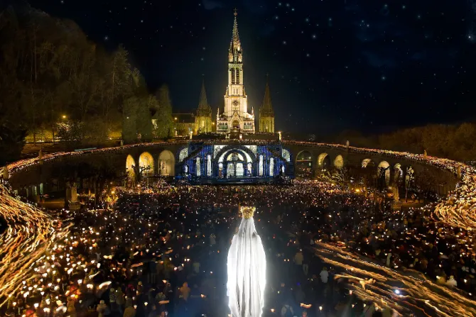 A Marian procession at the Sanctuary of Our Lady of Lourdes in France
