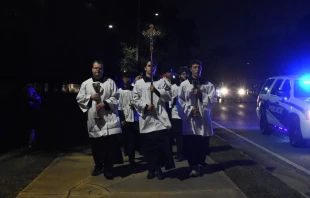 Eucharistic procession the evening of Nov. 18, 2021 on the campus of the University of South Alabama. Sacred Heart of Jesus Catholic Student Center