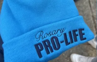 Twelve students from Our Lady of the Rosary School in Greenville, South Carolina, and their chaperones wore blue pro-life stocking caps that said “Rosary Pro-Life” to the Smithsonian Air and Space Museum after they attended the March for Life in Washington, D.C., on Jan. 20, 2023. Credit: WYFF4 News screen shot