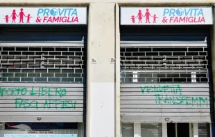 Pro Vita & Famiglia (Pro Life & Family) headquarters in Rome was vandalized June 10, 2023. Credit: Pro Vita & Famiglia
