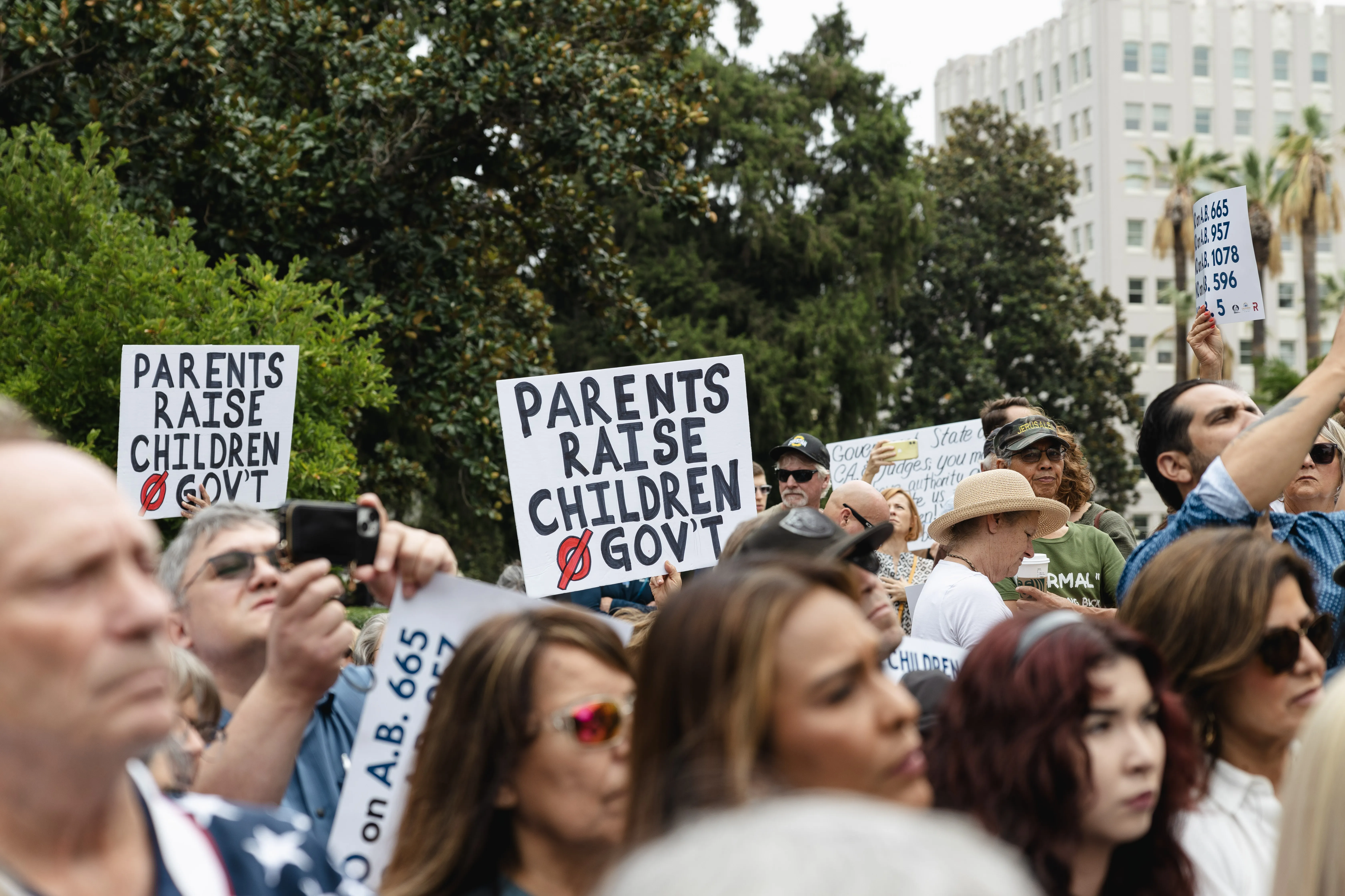 About 1,000 Californians rallied in front of the state capitol steps in Sacramento on Aug. 21, 2023, to protest a series of bills they say would take away their rights as parents.?w=200&h=150