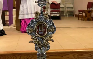 The relic of Bl. Carlo Acutis, a fragment of his pericardium, that is visiting the U.S., at Holy Family parish in Queens, April 6, 2022. Courtesy DeSales Media.