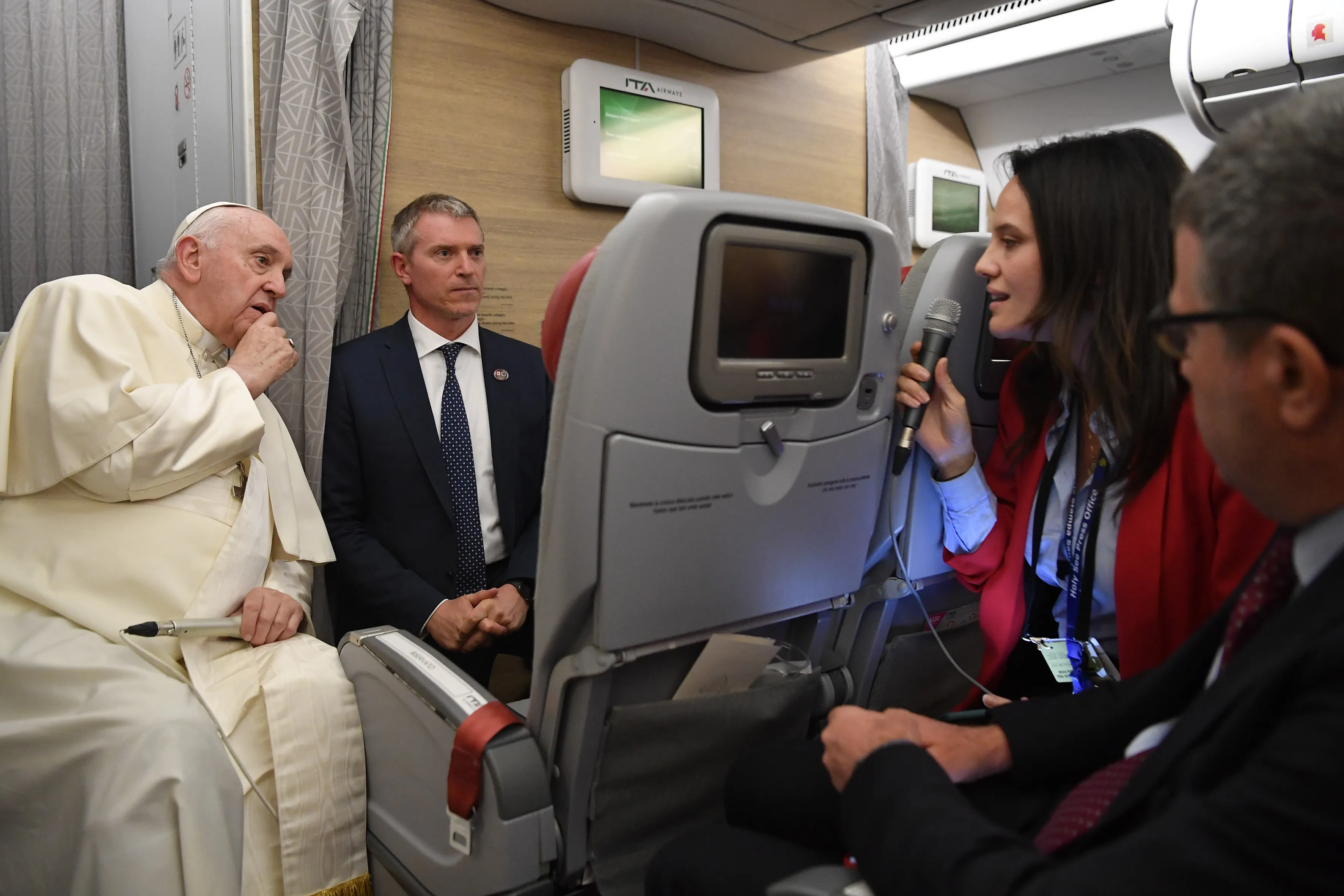 Pope Francis speaking with journalists on the papal plane on July 30.?w=200&h=150