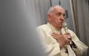Pope Francis speaking to journalists on the flight from Canada to Rome, Italy on July 30, 2022 Vatican Media