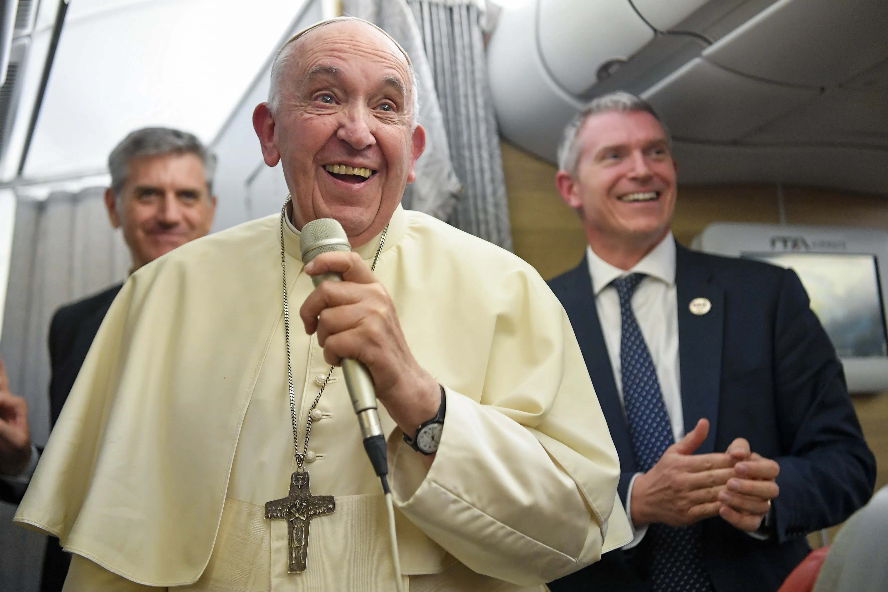 Pope Francis speaking to journalists on the flight from Canada to Rome, Italy, on July 30, 2022?w=200&h=150