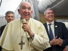 Pope Francis speaking to journalists on the flight from Canada to Rome, Italy, on July 30, 2022