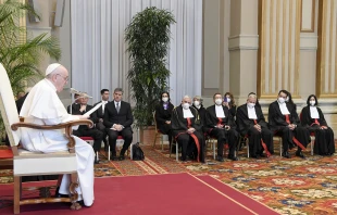 Pope Francis speaks at the opening of the 93rd judicial year of the Vatican City State courts on March 12, 2022 Vatican Media
