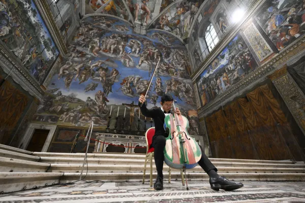 Pope Francis addressed approximately 200 prominent artists and other creative people from more than 30 countries in the Sistine Chapel on June 23, 2023. Credit: Vatican Media