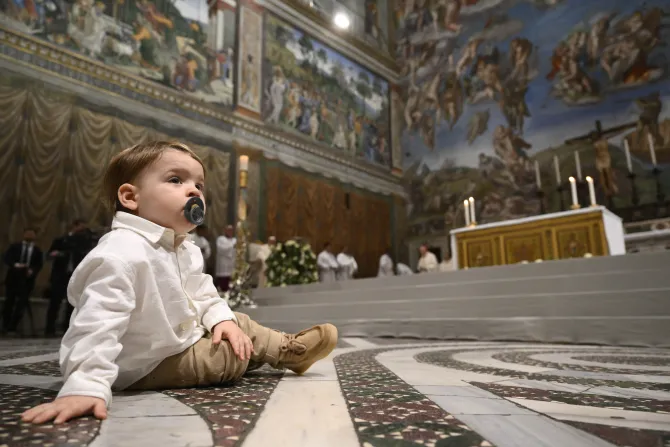 In his homily, Pope Francis encouraged parents not to worry if their children cry or fuss during Mass.