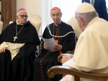 Pope Francis meets with members of the Pontifical Biblical Institute on April 20, 2023, at the Vatican.