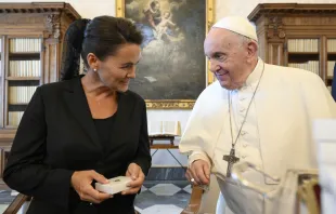 Pope Francis meets with Hungary President Katalin Novák at the Vatican on Aug. 25, 2023. Credit: Vatican Media
