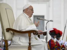 Pope Francis addresses pilgrims in St. Peter’s Square for his Wednesday general audience on Nov. 15, 2023.