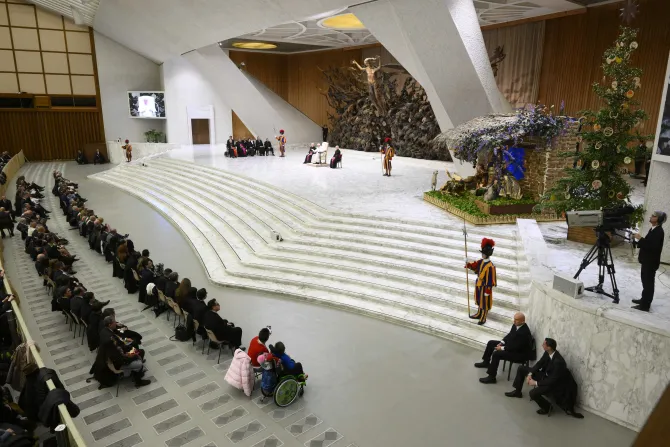 Pope Francis blessed a nativity scene that was handmade by artisan craftsmen in Guatemala on Dec. 3, 2022.