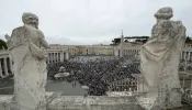 Pilgrims gather in St. Peter's Square for the Angelus on the Solemnity of All Saints, Nov. 1, 2023.