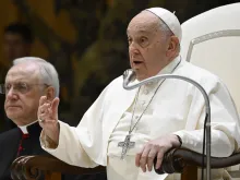 Pope Francis speaks at his general audience on Dec. 6, 2023, in Paul VI Hall at the Vatican.