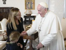 Pope Francis meets Italian Prime Minister Giorgia Meloni and her 6-year-old daughter on Jan. 10, 2023.
