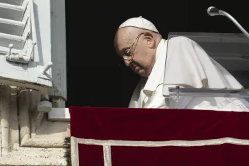 Pope Francis appears in the window of the Apostolic Palace to give his Sunday Angelus address on January 14, 2024.