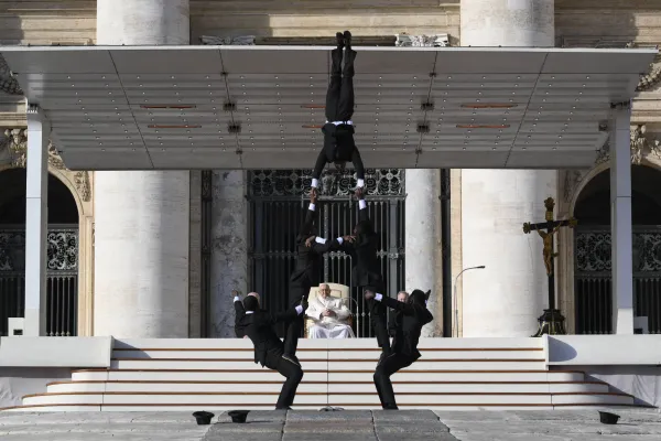 Acrobats from Kenya performing to the music of Blues Brothers at the general audience with Pope Francis, Nov. 30, 2022. Vatican Media