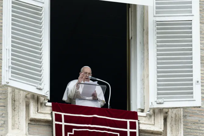 Pope Francis delivers the Angelus address on Feb. 19, 2023.