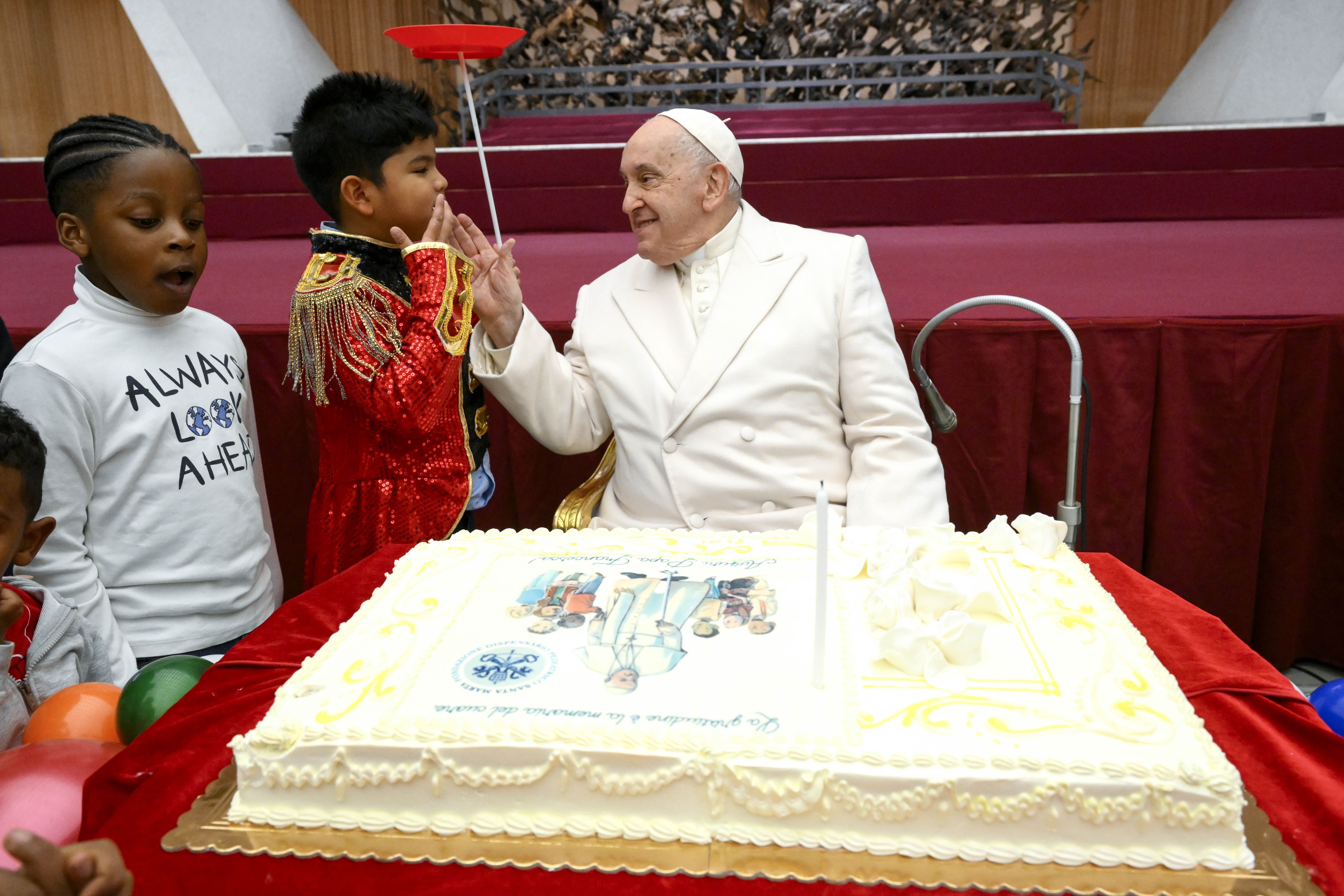 Pope Francis celebrates 87th birthday with children who receive aid from Vatican clinic