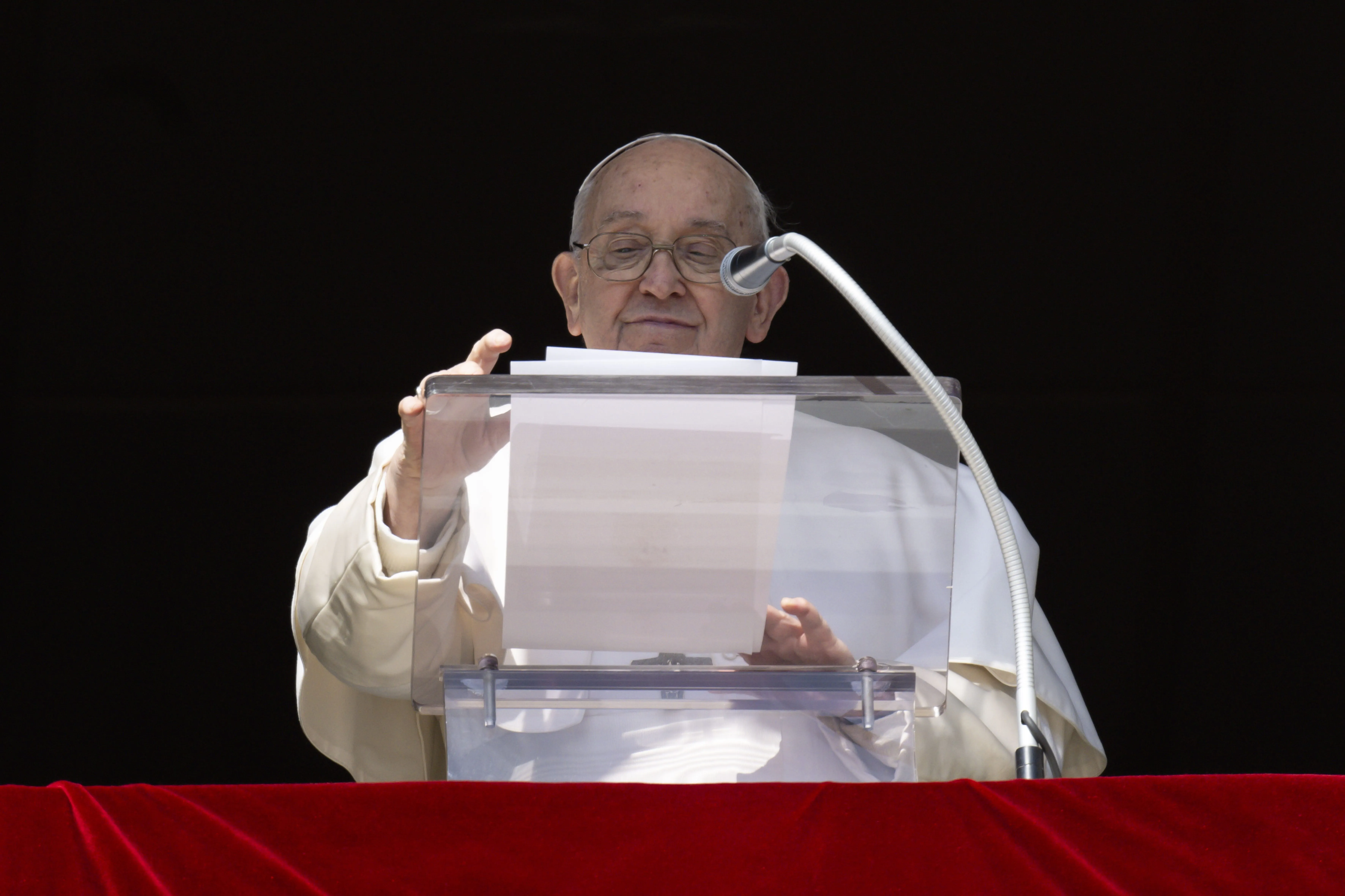 Pope Francis addresses pilgrims in St. Peter’s Square during his Sunday Angelus on Feb. 18, 2024.?w=200&h=150