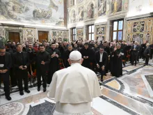 Pope Francis meets with the National Association of Hispanic Priests at the Vatican’s Apostolic Palace on  Nov. 16, 2023.
