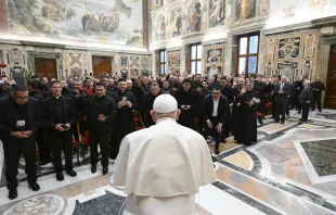 Pope Francis meets with the National Association of Hispanic Priests at the Vatican’s Apostolic Palace on  Nov. 16, 2023. Credit: Vatican Media