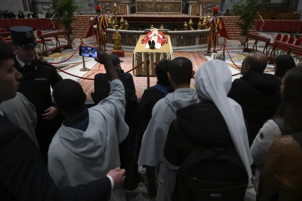 The mortal remains of Pope Emeritus Benedict XVI were moved early in the morning on Jan. 2, 2023, from his former residence in the Vatican's Mater Ecclesiae Monastery to St. Peter's Basilica, where the late pope is lying in state through Jan. 4. Thousands waited in line to pay their respects. Vatican Media