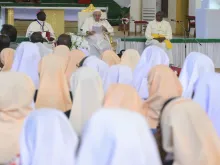 Pope Francis met with bishops, priests, and religious in St. Theresa Cathedral in Juba, South Sudan, on Feb. 4, 2023.