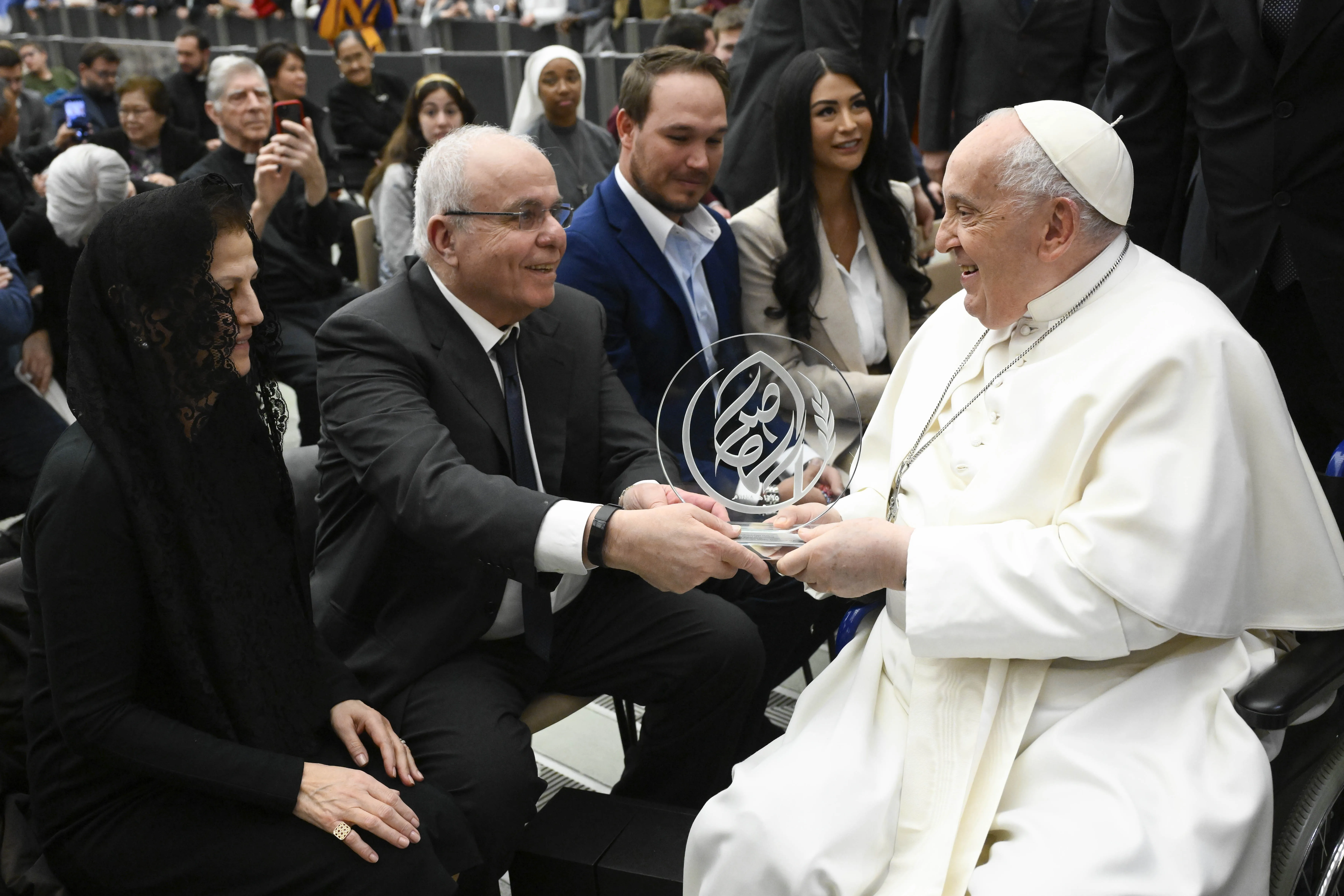 Pope Francis greets pilgrims at his Wednesday general audience in the Paul VI Audience Hall at the Vatican on Feb. 28, 2024.?w=200&h=150
