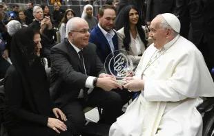 Pope Francis greets pilgrims at his Wednesday general audience in the Paul VI Audience Hall at the Vatican on Feb. 28, 2024. Credit: Vatican Media