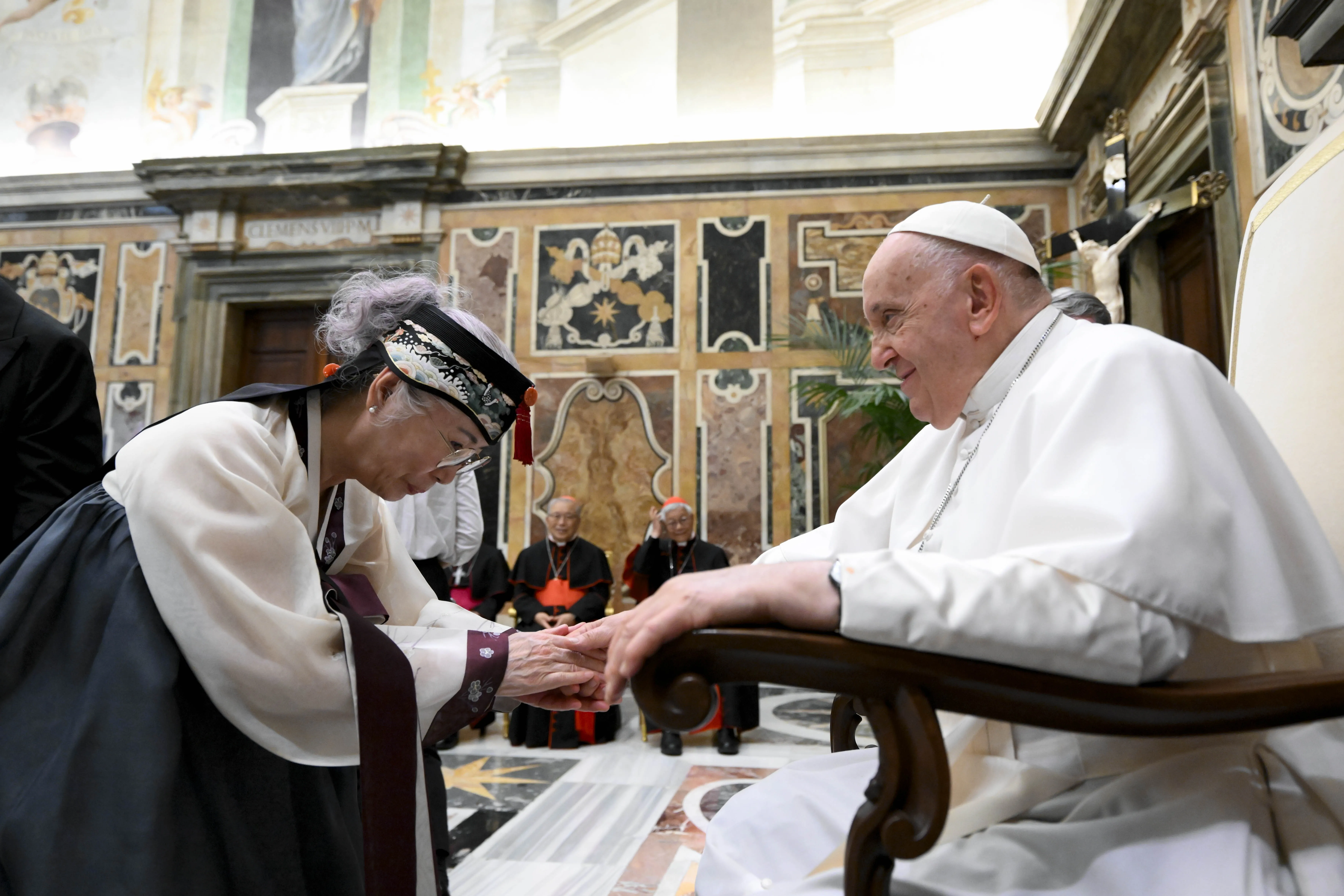 Pope Francis greets a delegation of Korean Catholics at the Vatican on Sept. 16, 2023.?w=200&h=150