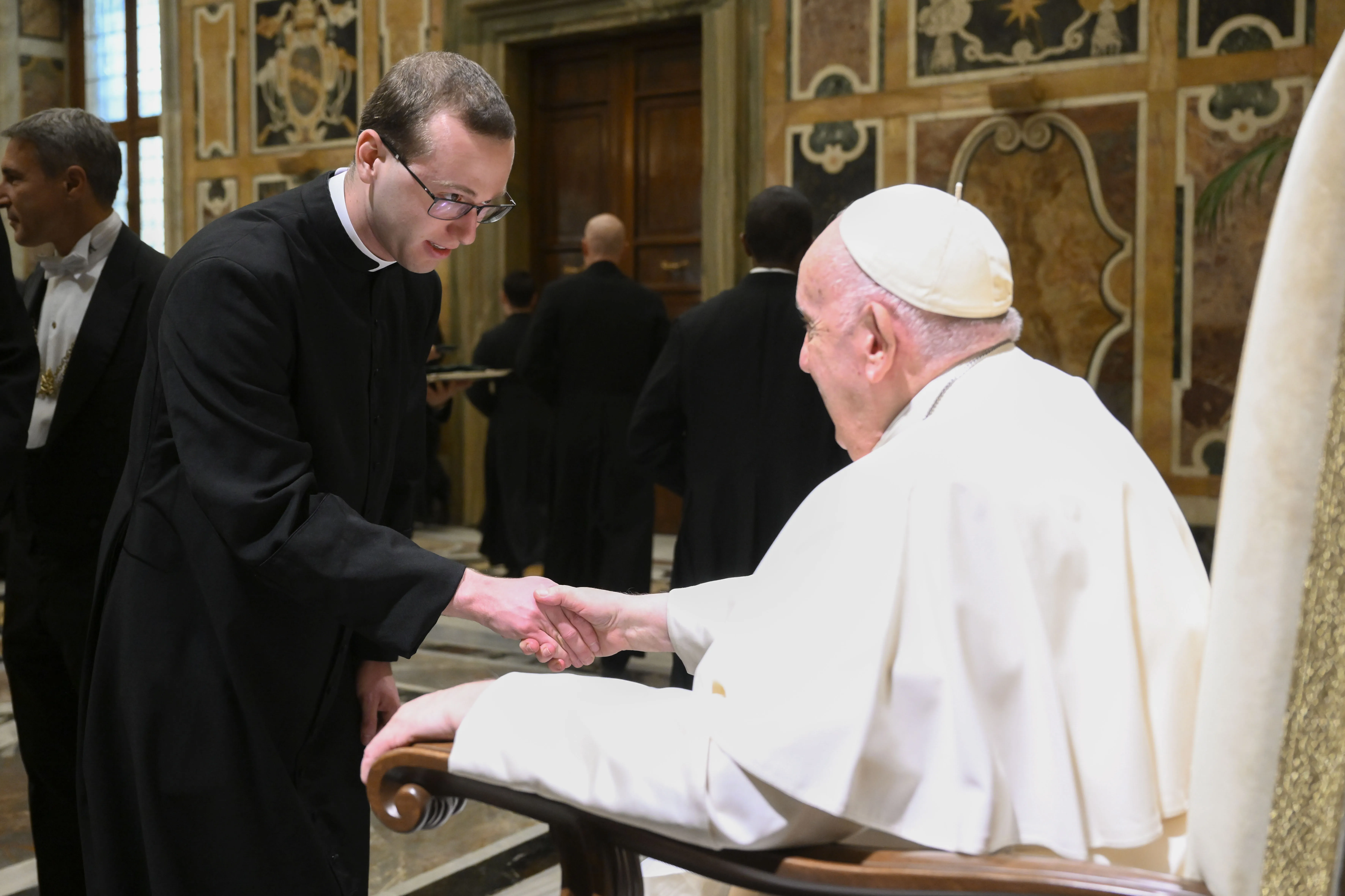 Pope Francis met with seminarians, staff, and faculty of the Ponitifical North American College in the Vatican's Apostolic Palace on Jan. 14, 2023.?w=200&h=150